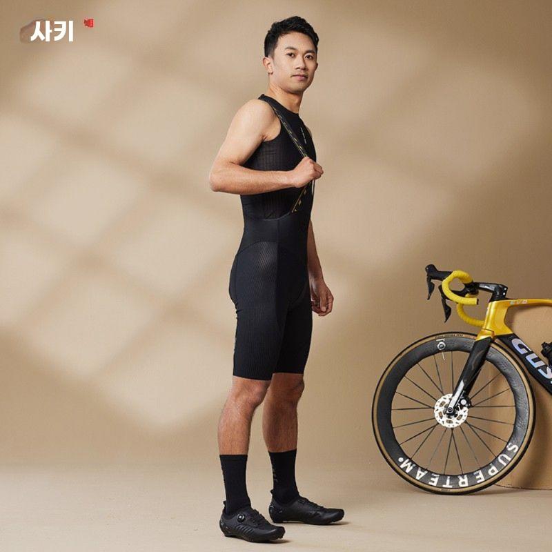 여름용 자전거 빕숏 통기성 고탄력 멜빵 반바지 블랙 - 상세 이미지 4