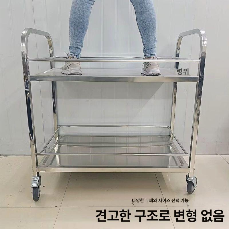 이단 대차 스테인리스 공업용 두 구르마 운반 서빙 끌차 스텐 경제형 2단 소형 음료 - 상세 이미지 5