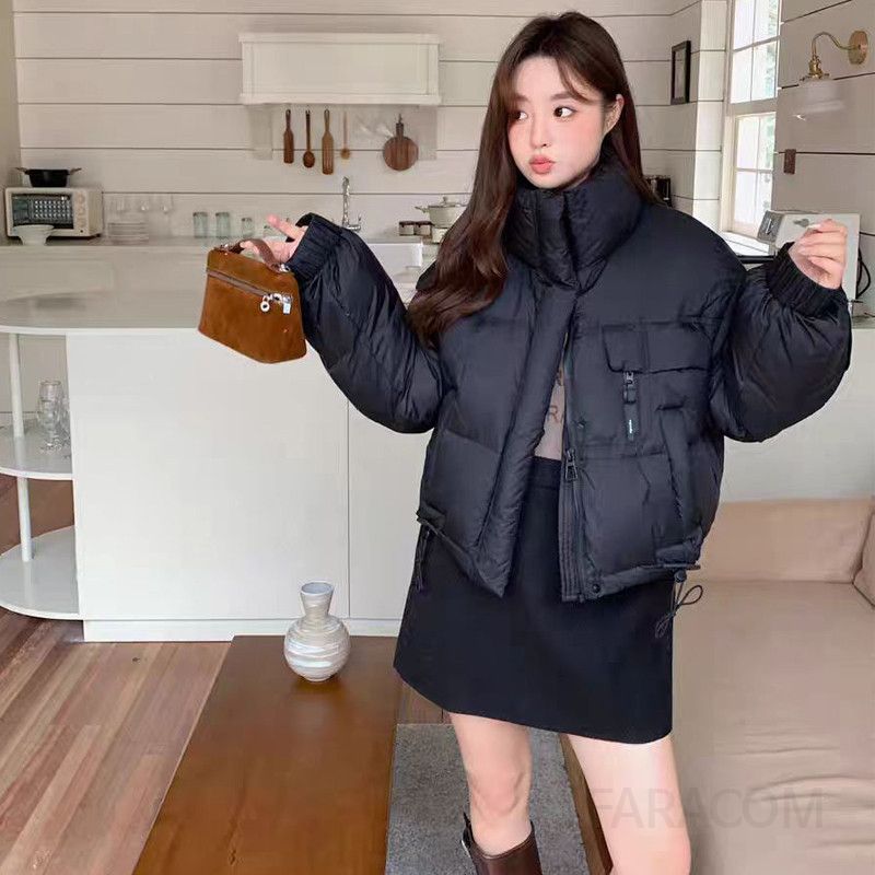 여성 겨울 아우터 경량패딩 따뜻한 착용감 숏 스탠드 칼라 다운 재킷 스타일리시한 디자인 데일리룩에 적합한 코트 - 상세 이미지 5