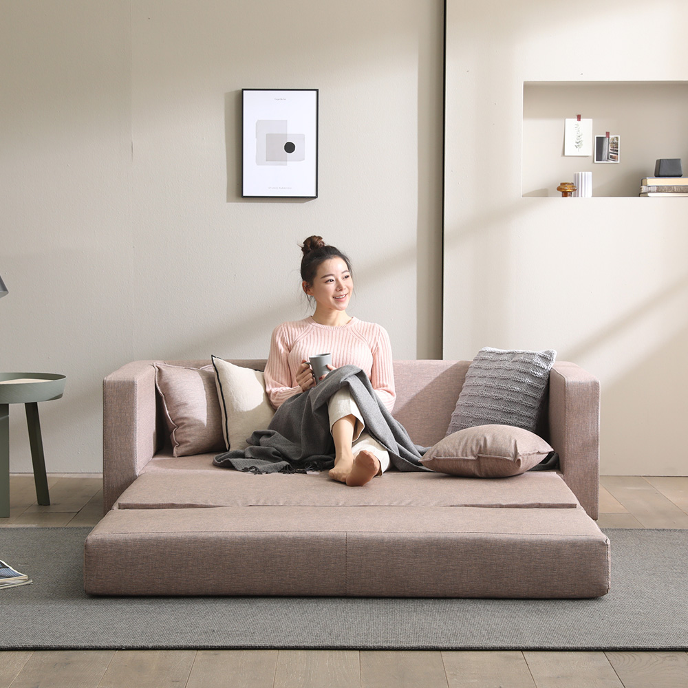 장인가구 마리 패브릭패턴 FPL가죽 3인용 쇼파 접이식 소파베드