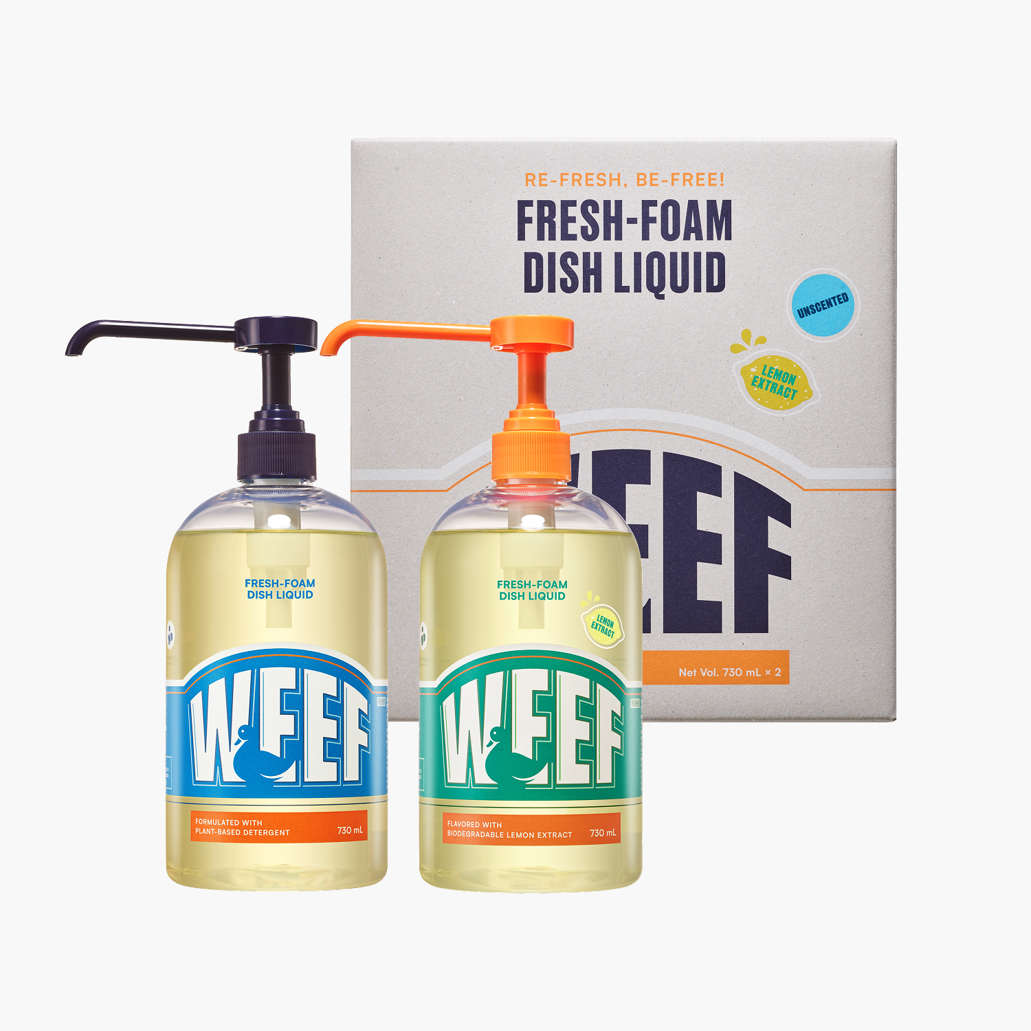 [2종 세트] WEEF 윕 맨손 설거지 주방세제 (레몬향 730ml+무향 730ml) - 상품 이미지