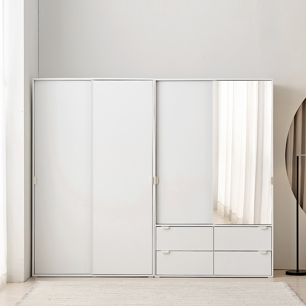 장인가구 코라 2400 슬라이딩 옷장 세트 1200 (선반형)+1200 거울 서랍옷장 (선반형) - 상품 이미지