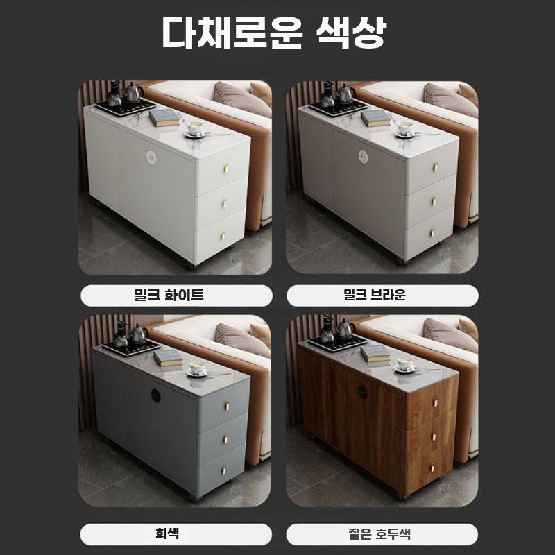 호두나무 세라믹 상판 이동식 소파 사이드 테이블 수납장 - 상세 이미지 5