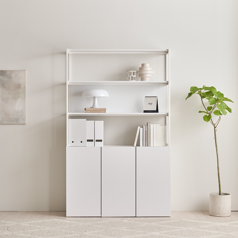 장인가구 마운트 도어장 1200 3단 선반 다용도 수납장 세트