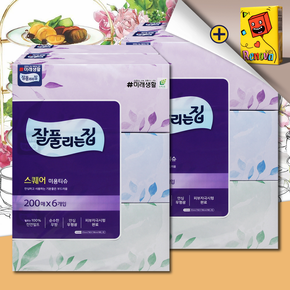 잘풀리는집 스퀘어 각티슈 미용티슈 200매 12개 곽티슈 곽휴지 사각티슈