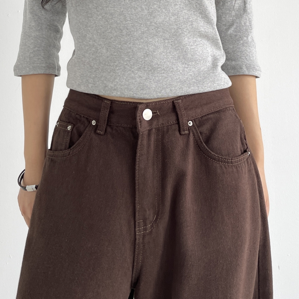 여성와이드팬츠 가을 도톰한 후들 면 코튼 브라운 블랙 여자 벌룬핏 통바지 코지배럴팬츠 - 상세 이미지 5