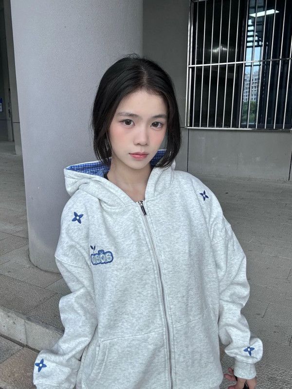 여성 가을 겨울 골지후드집업 스타일 자수 카디건 후드 스웨트셔츠 트렌디한 레트로 디자인 긴팔 재킷 편안한 착용감 데일리 아우터 - 상세 이미지 4