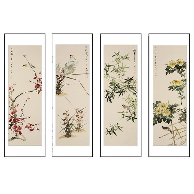중식당 벽장식 거실 그림 소품 캔버스 벽걸이 인테리어 레드플럼 럭키 A 30cmx90cm 4장 티크 PS+유화캔버스 - 상세 이미지 5