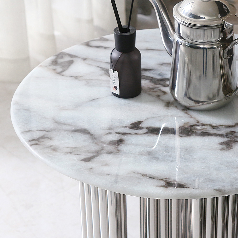 스코나 피에노 원형 듀얼 대리석 스텐 스틸 거실 소파 테이블 S