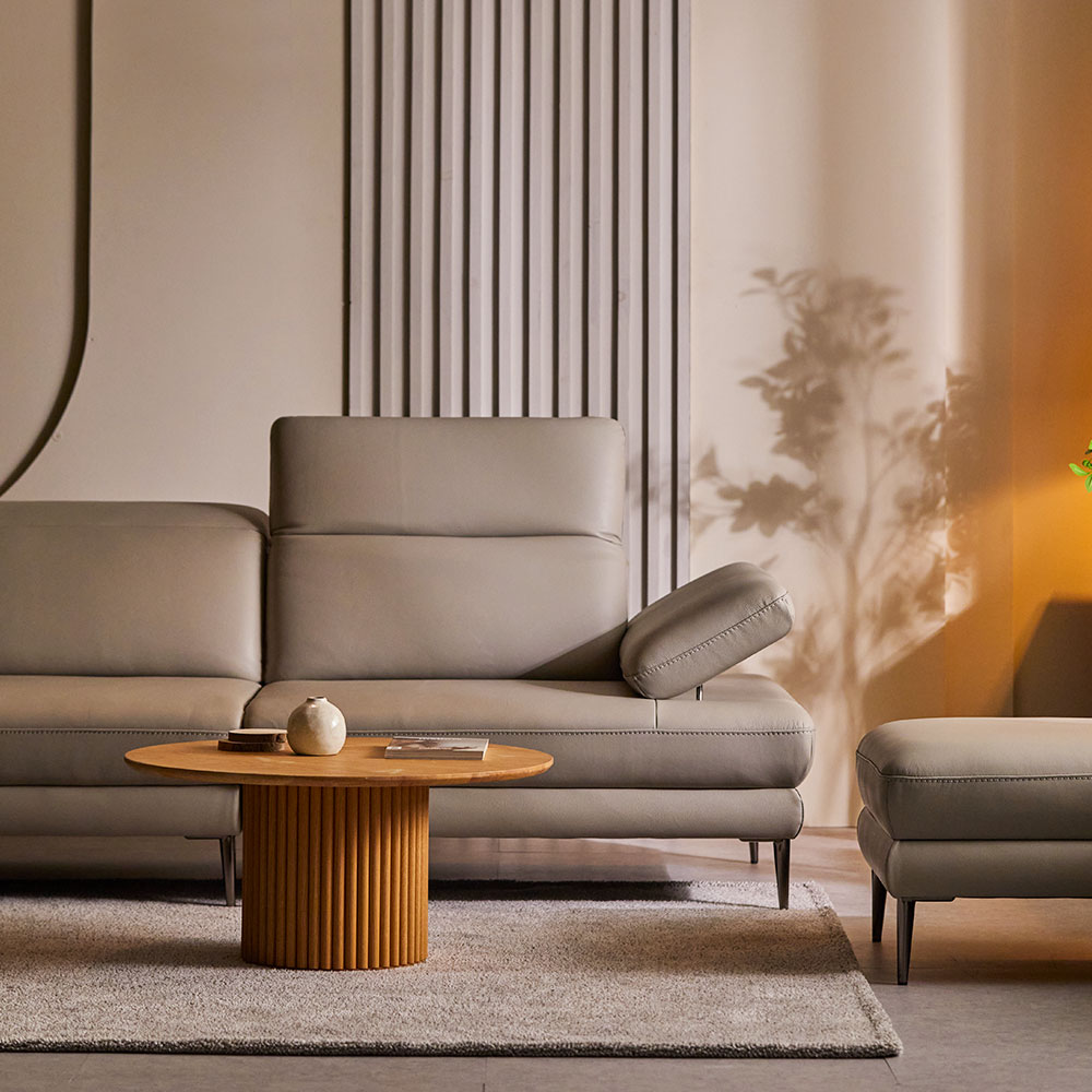 장인가구 알론드 이태리 가죽소파 4인용 천연면피 소가죽 쇼파 (스툴미포함)