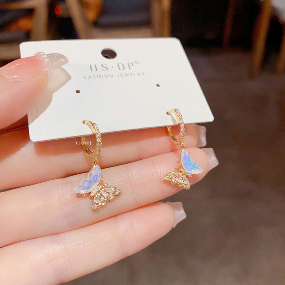 홀로그램 큐빅 나비 원터치 무알러지귀걸이 골드 도금 14K 이어링 - 상세 이미지 3