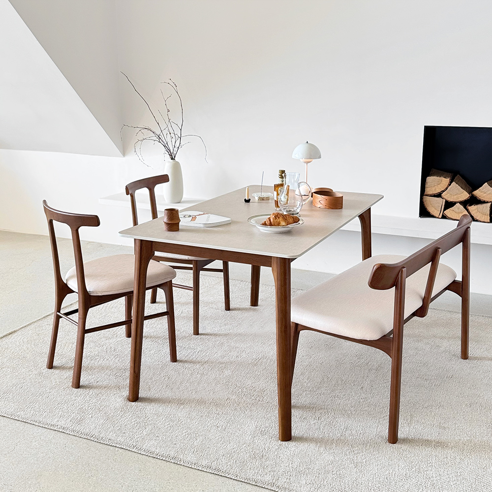 라라 6인용 원목 포세린 세라믹 식탁세트 식탁+의자3+벤치1, 1800mm, 퓨어화이트