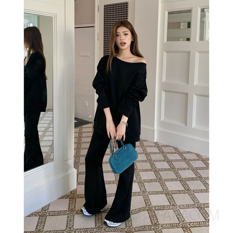 여성 루즈핏 오프숄더 블랙 스웨트셔츠 겨울용 따뜻한 기모맨투맨 스타일리시한 캐주얼 착용감 편안한 데일리룩 패션 아이템 - 상세 이미지 5