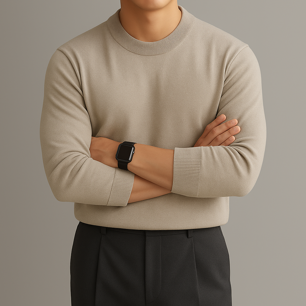 LAINE 남자니트 가을 오버핏 워셔블 LOGAN 니트 샌드, M (95-100) - 메인 이미지