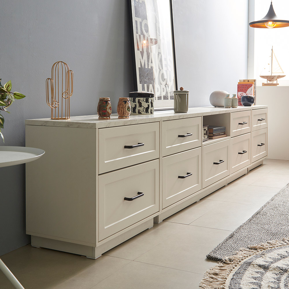 장인가구 엘리아 화이트 대리석패턴 3000 높은 거실장