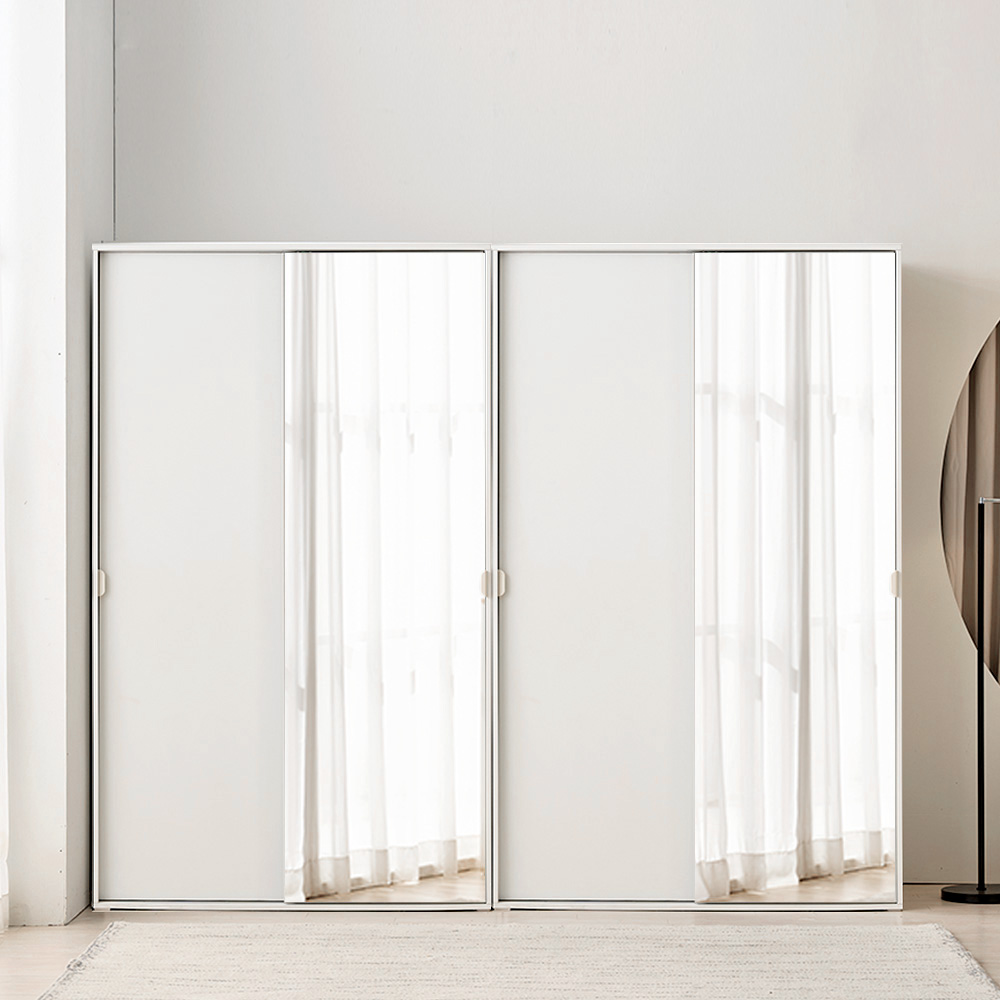 장인가구 코라 2400 슬라이딩 옷장 세트 1200 거울옷장 (선반형)+1200 거울옷장 (행거형) - 상품 이미지