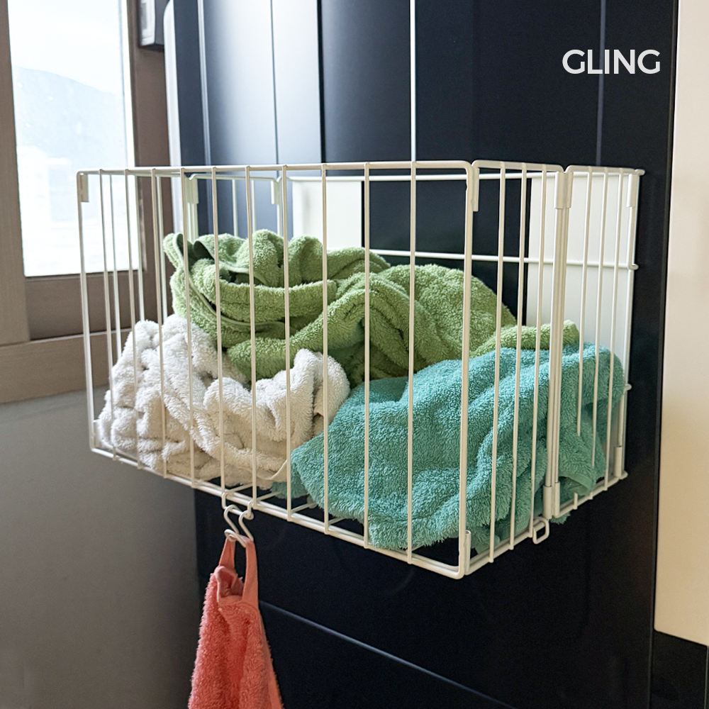 빨래바구니 세탁바구니 접이식 자석 무타공 공중부양 벽걸이 틈새 빨래통 스테인리스 화이트 소형