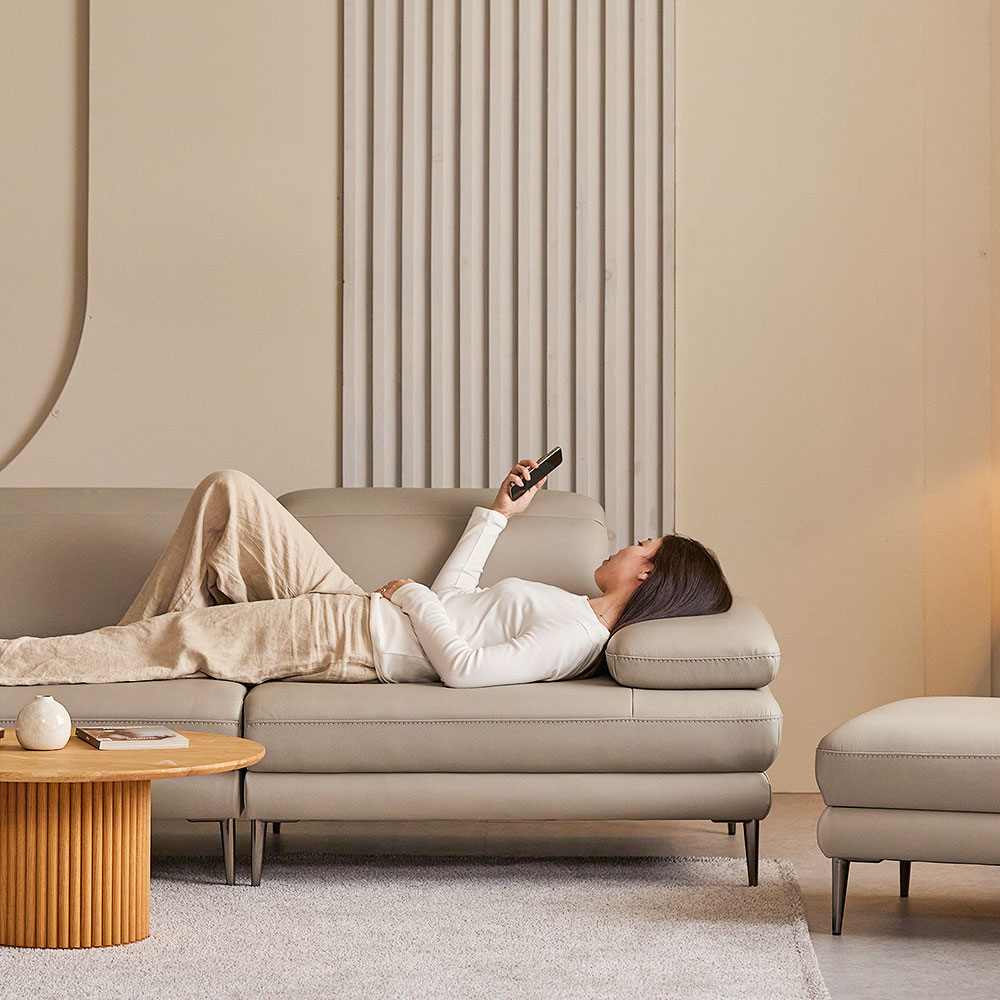 장인가구 알론드 이태리 가죽소파 4인용 천연면피 소가죽 쇼파 (스툴미포함)