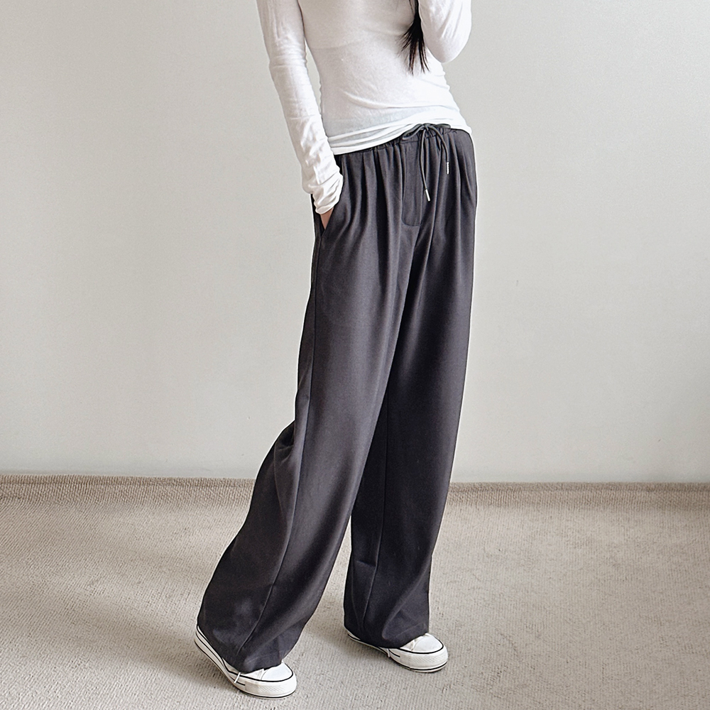 여성 밴딩 슬랙스 와이드 하이웨스트 투턱 키작녀 가을 블랙 그레이 - 상세 이미지 5