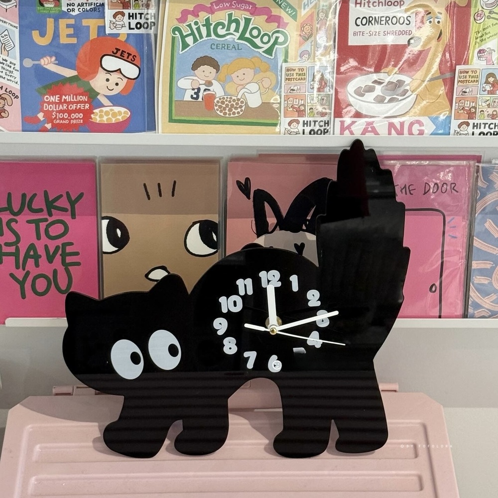 고양이 벽시계 무소음 인테리어 아크릴 거실 클래식 집들이 귀여운 디자인 벽장식 벽걸이 - 상세 이미지 3