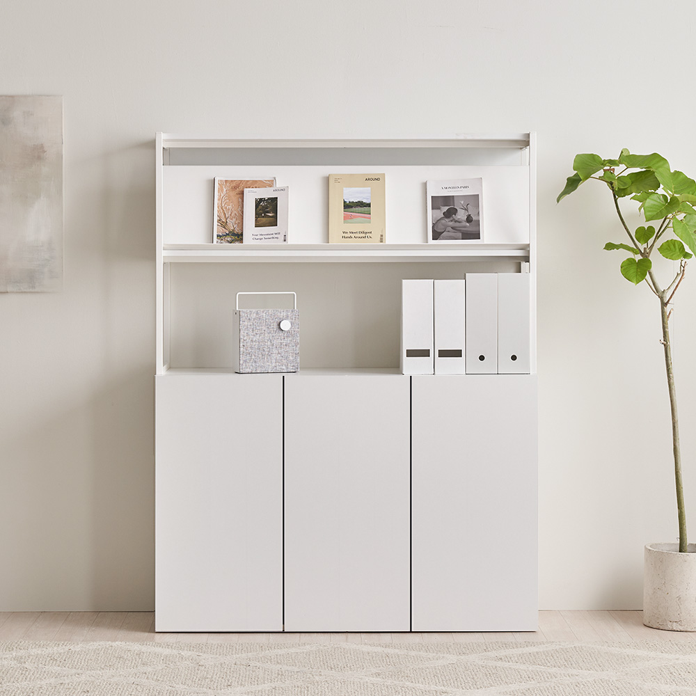 장인가구 마운트 도어장 1200 2단 선반 다용도 수납장 세트+매거진랙