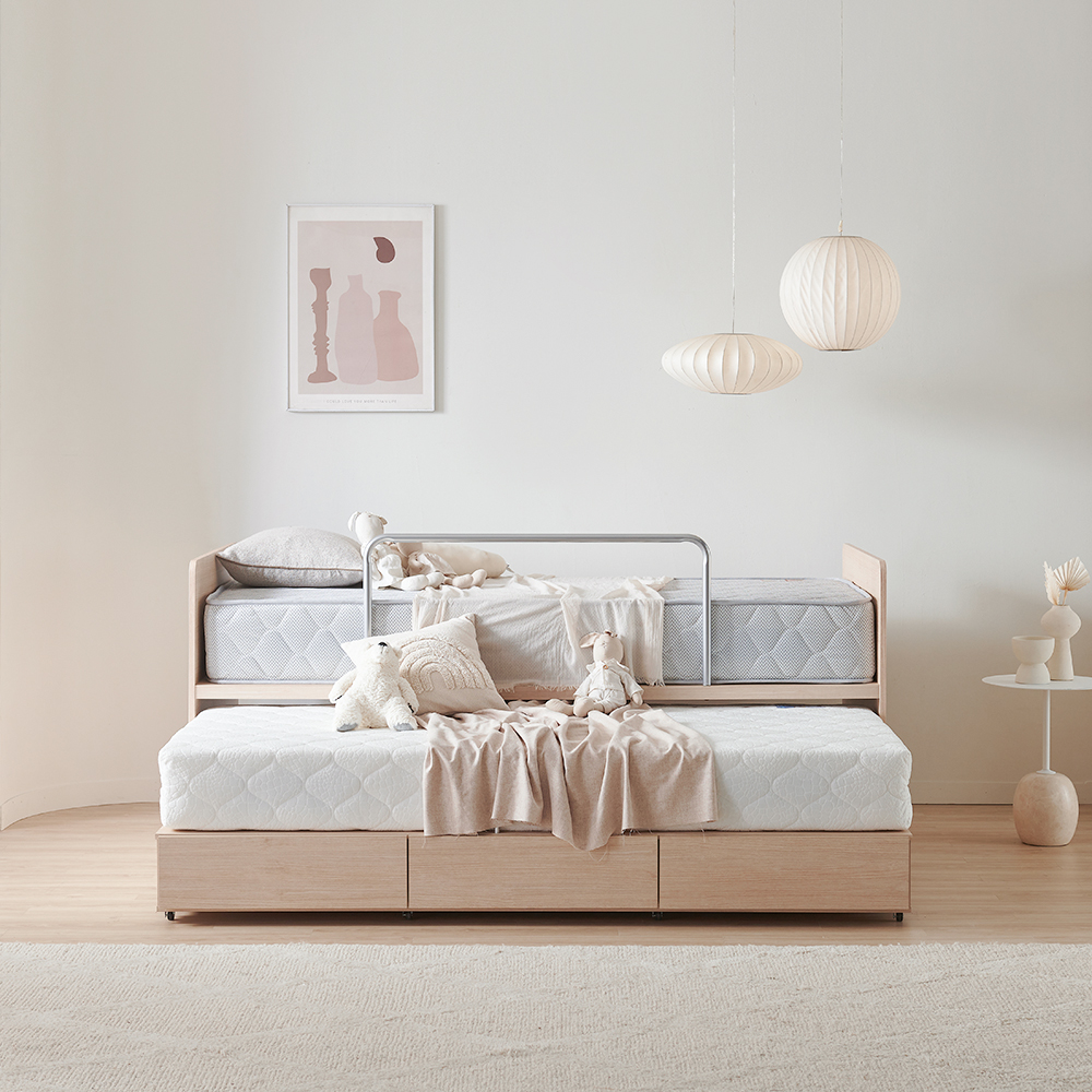 피터 E0등급 슬라이딩 낮은 저상형 2층침대 싱글 침대 프레임+3단서랍+우드가드