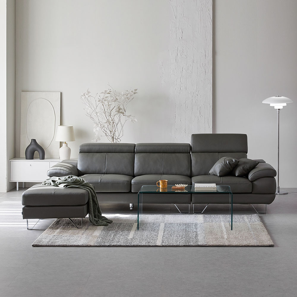 장인가구 베스테 천연면피 가죽 4인 소파+스툴