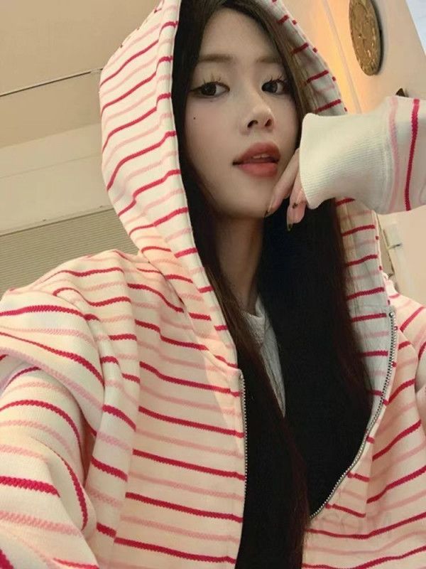 여성용 얇은 코튼 자수 후드 집업 스웨트셔츠 가을 데일리 스타일 편안한 착용감 캐주얼한 분위기와 모던한 디자인으로 멋스러운 외출용 - 상세 이미지 2