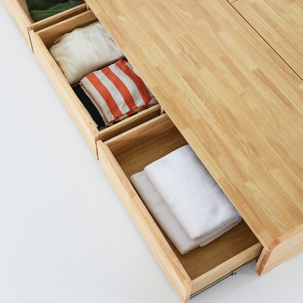 장인가구 케트렌 원목 무헤드 3단서랍 수납 침대프레임 SS