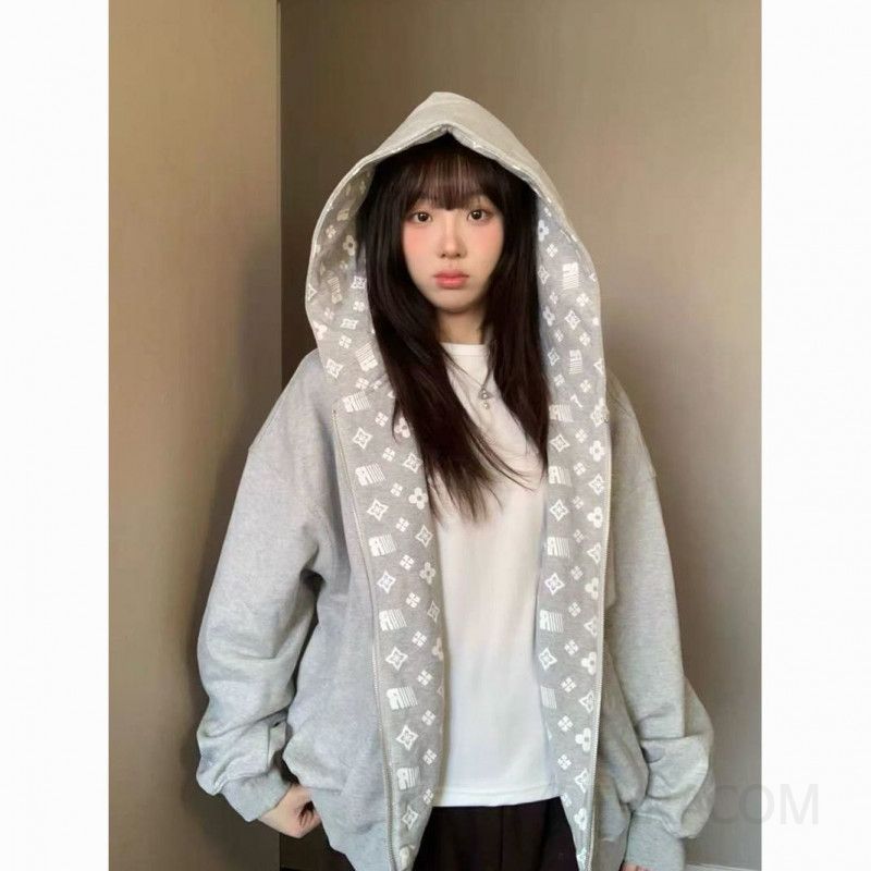 여성용 기모 안감 면 후드 집업 편안한 착용감 데일리 스타일 겨울철 따뜻한 벨벳 안감 디자인 캐주얼한 외출용 - 상세 이미지 3