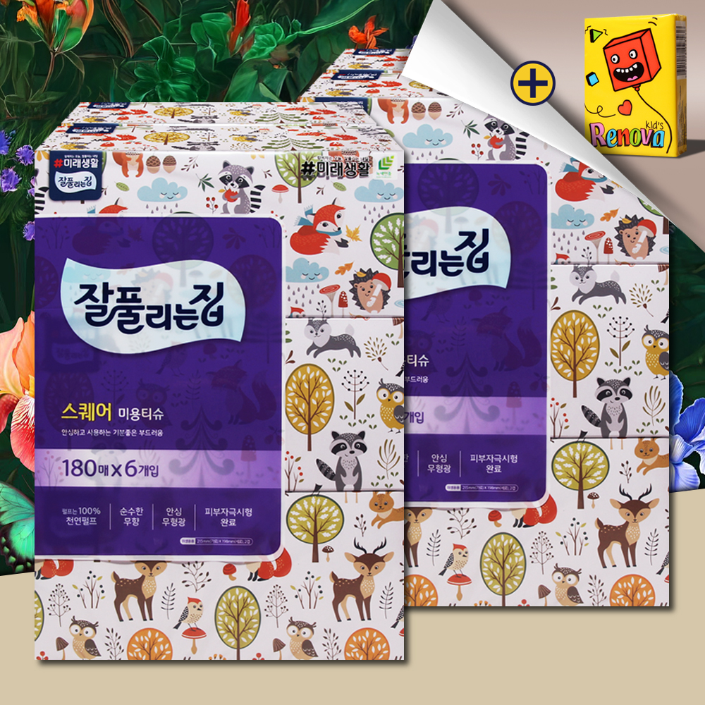 잘풀리는집 스퀘어 각티슈 미용티슈 180매 12개 곽티슈 곽휴지 사각티슈