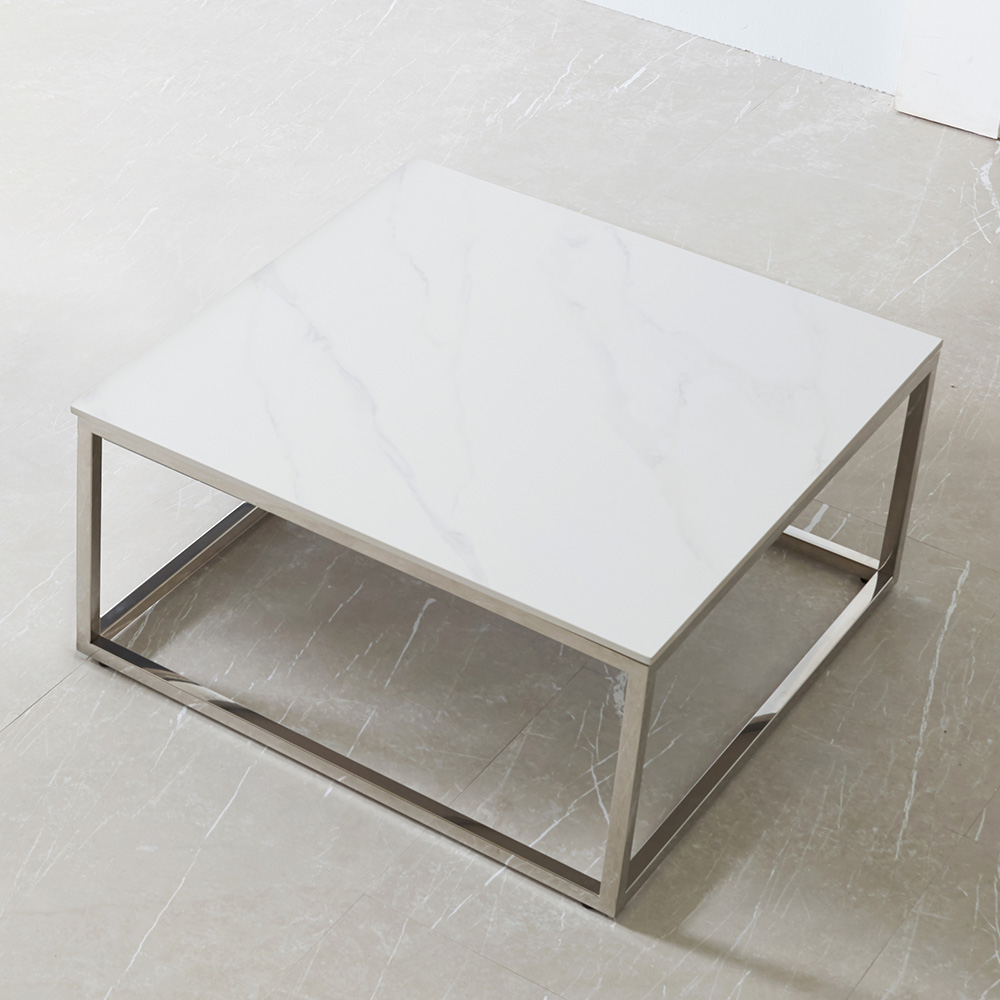스코나 바렌트 사각 듀얼 포세린 세라믹 스텐 스틸 거실 소파 테이블 S, 화이트