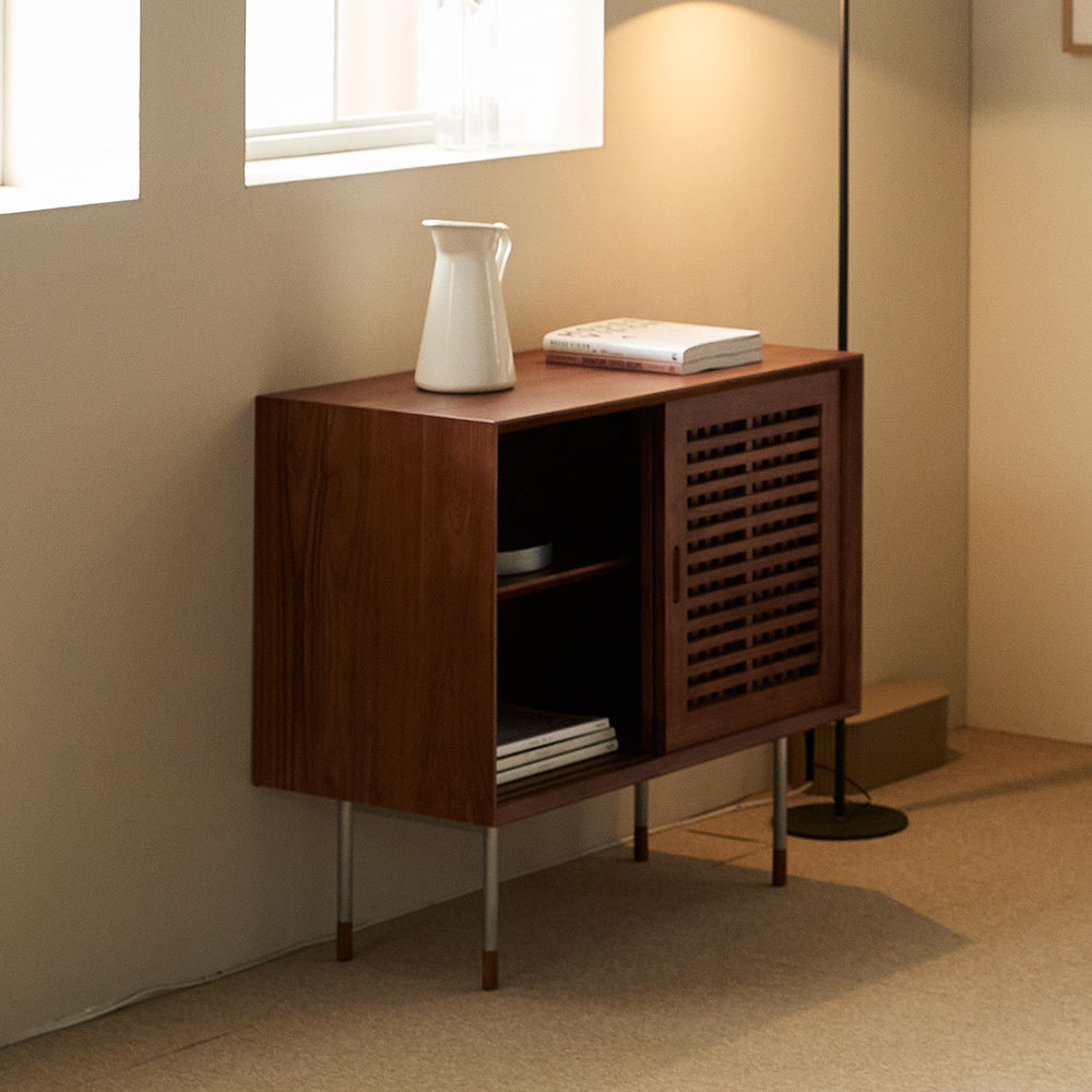 장인가구 노마딕 참죽나무 높은 TV다이 예쁜 원목 수납 선반 거실장 1500