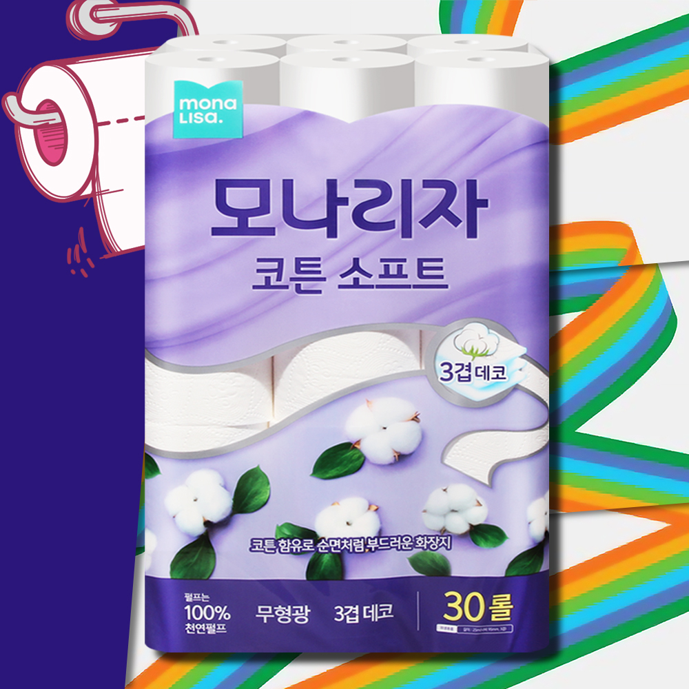 모나리자 코튼소프트 화장지 3겹 25m 30롤 두루마리 휴지 물에잘녹는 무형광