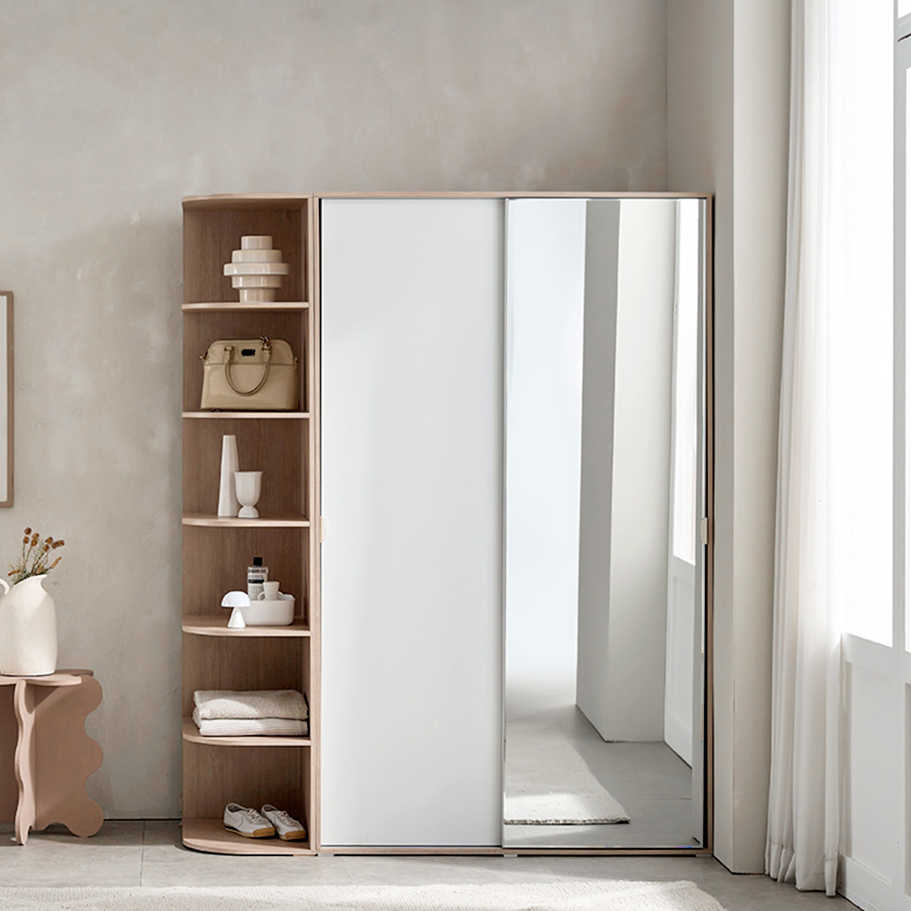 장인가구 코라 1600 슬라이딩 옷장 세트 1200 거울옷장 (선반형)+400 측면 코너장 - 상품 이미지