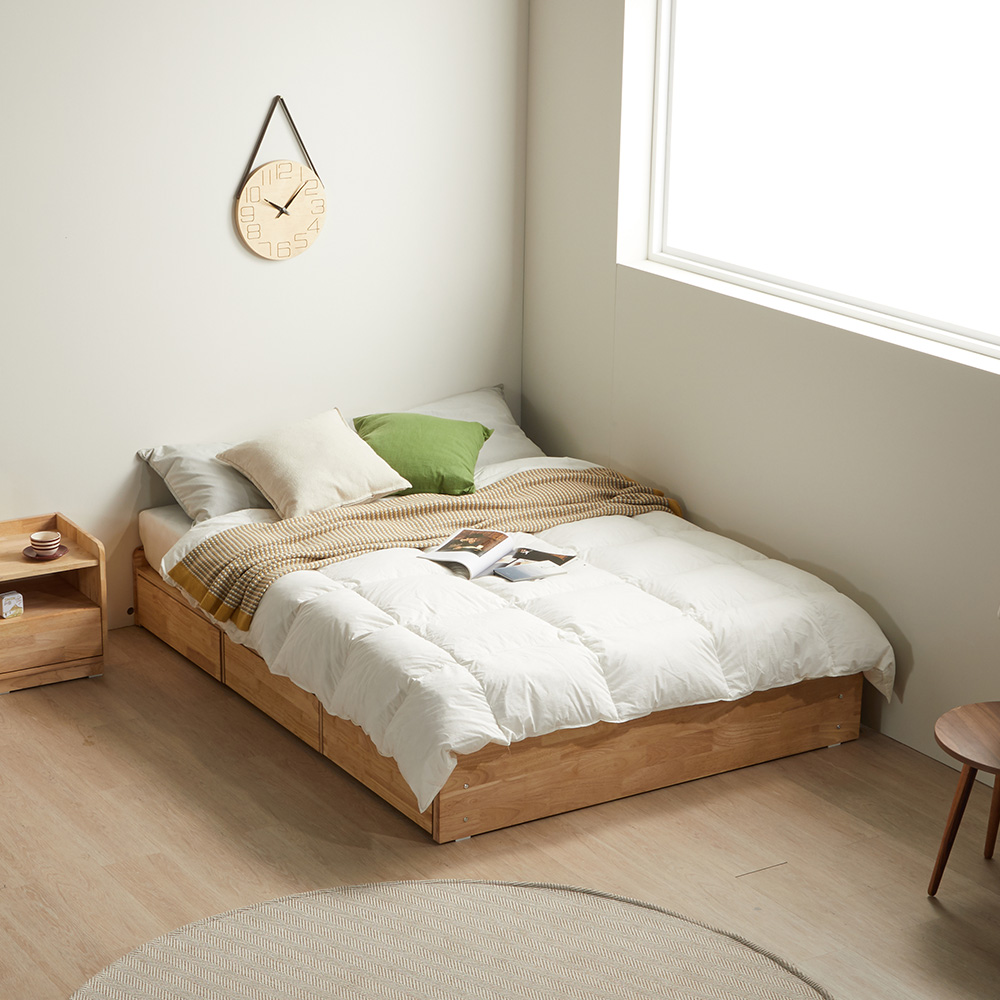장인가구 케트렌 원목 무헤드 수납 침대 Q 프레임