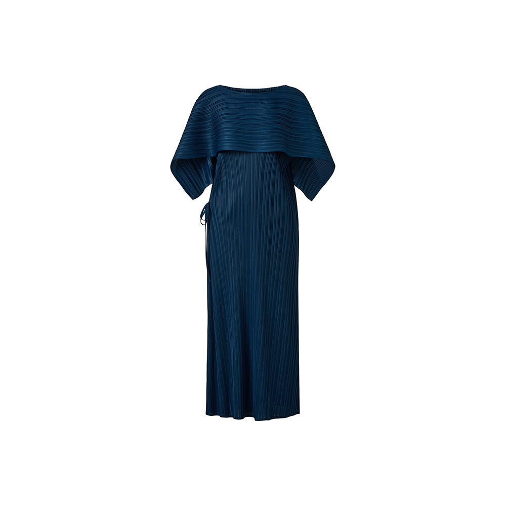 몽플리쎄 여성 바이어스 케이프 캡소매 스트랩 플리츠 원피스 (터쿠와즈) 주름옷 프렌치룩 - 상품 이미지