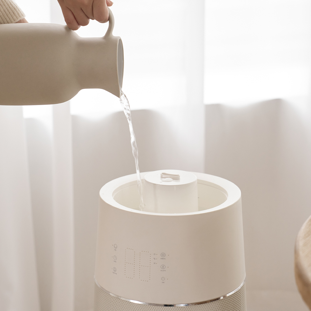 [가습기+온풍기 2in1] 프롬비 미스트 히터팬 자동회전 대형 PTC 온풍기 초음파 가습기 크림화이트