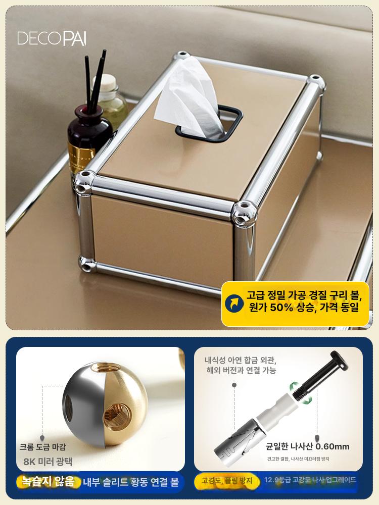 모듈 티슈케이스 각티슈 화장지 물티슈 보관함 철제 냅킨 바퀴형 핸드타올 곽티슈 투명 티슈 박스 브라운 - 상세 이미지 4