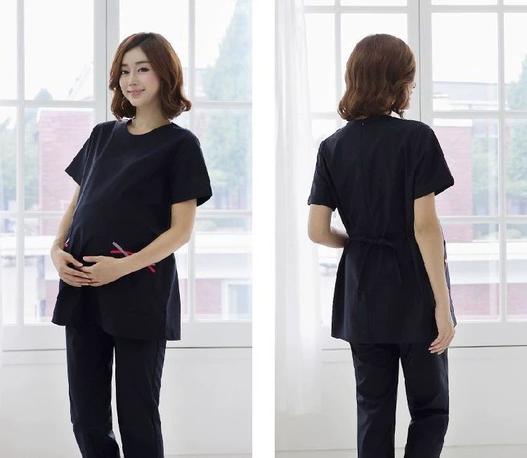 임산부 간호복 상의 의사 병원 치과 바지세트 하의 라운드넥 딥퍼플 M - 상세 이미지 5