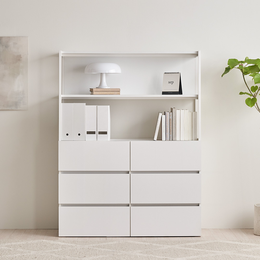 장인가구 마운트 6단 와이드 서랍장 1200 2단 선반 다용도 수납장 세트