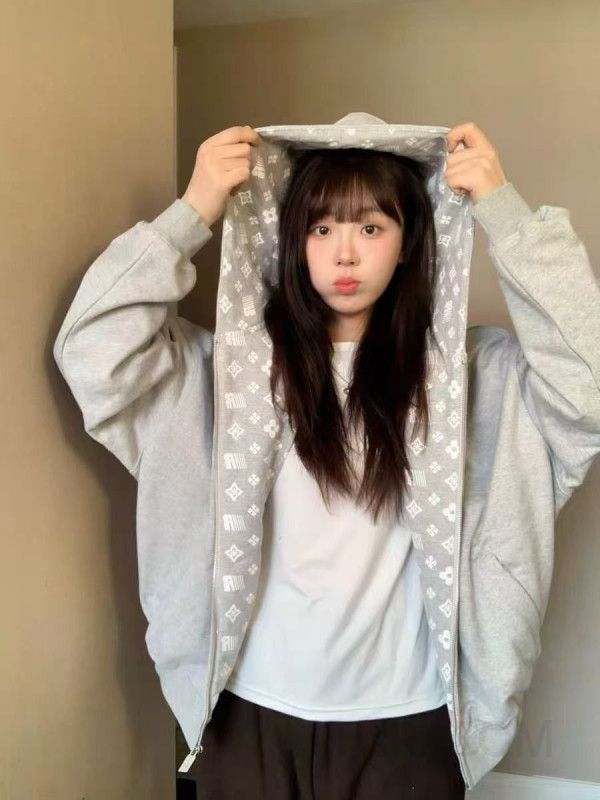 여성용 기모 안감 면 후드 집업 편안한 착용감 데일리 스타일 겨울철 따뜻한 벨벳 안감 디자인 캐주얼한 외출용 - 상품 이미지