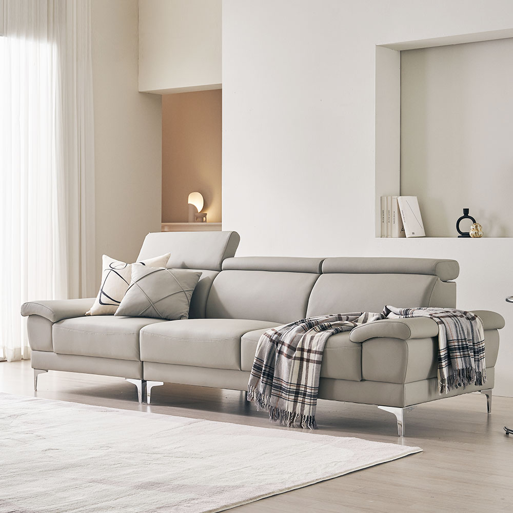 장인가구 모노바 4인용 탄탄한 헤드레스트 비건 실리콘 인조 가죽소파 (스툴 미포함)