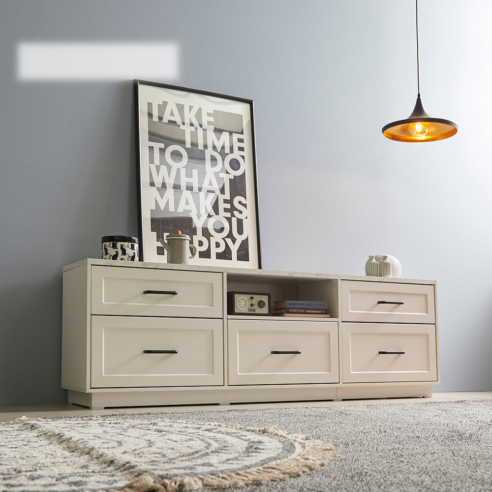 장인가구 엘리아 화이트 대리석패턴 1800 높은 거실장