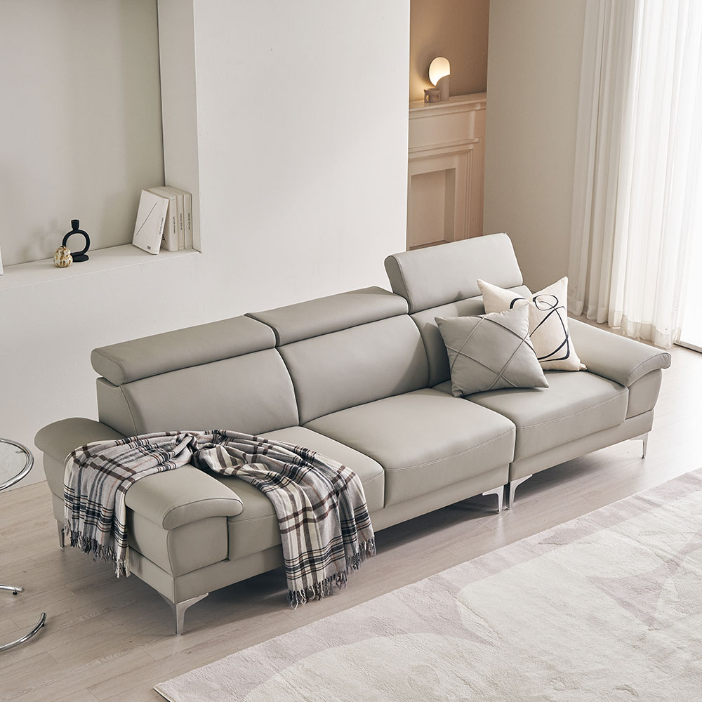 장인가구 모노바 4인용 탄탄한 헤드레스트 비건 실리콘 인조 가죽소파 (스툴 미포함)