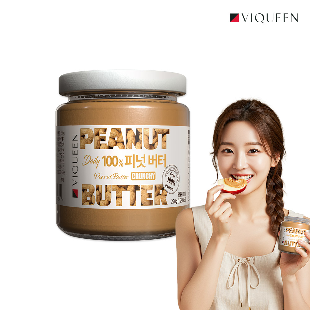 바이퀸 데일리 100% 땅콩버터 피넛버터 크런치 무첨가 220g, 1개 - 상품 이미지