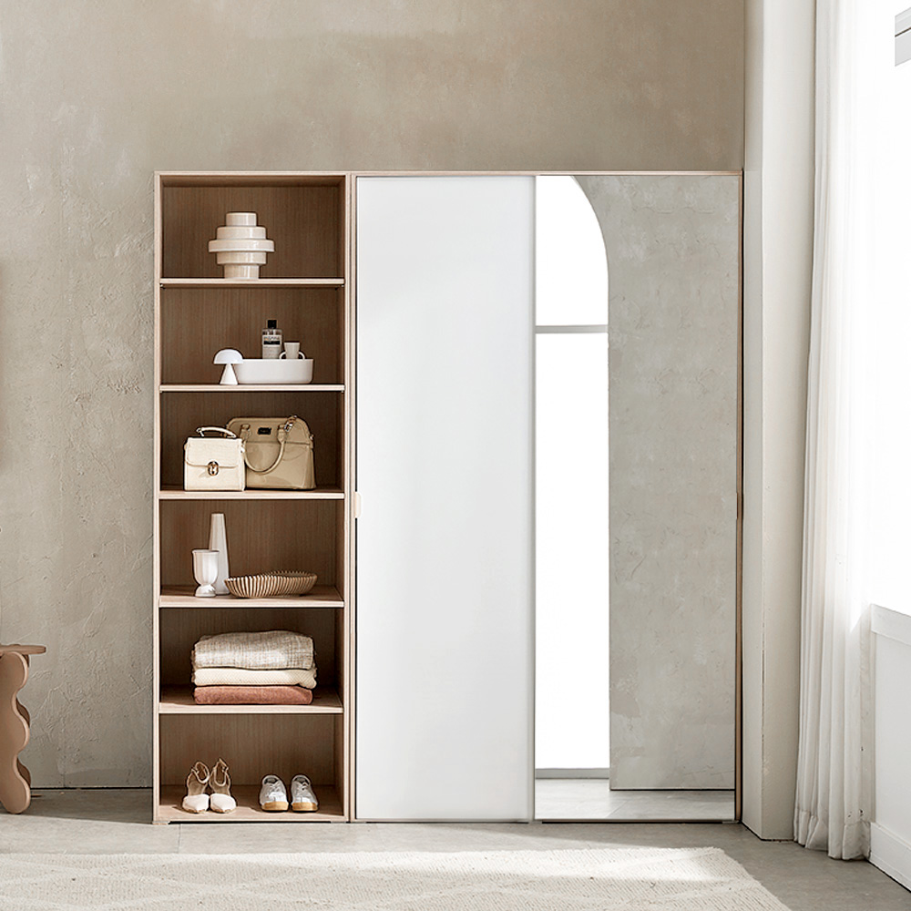 장인가구 코라 1800 슬라이딩 옷장 세트 1200 거울옷장 (행거형)+600 선반장 - 상품 이미지