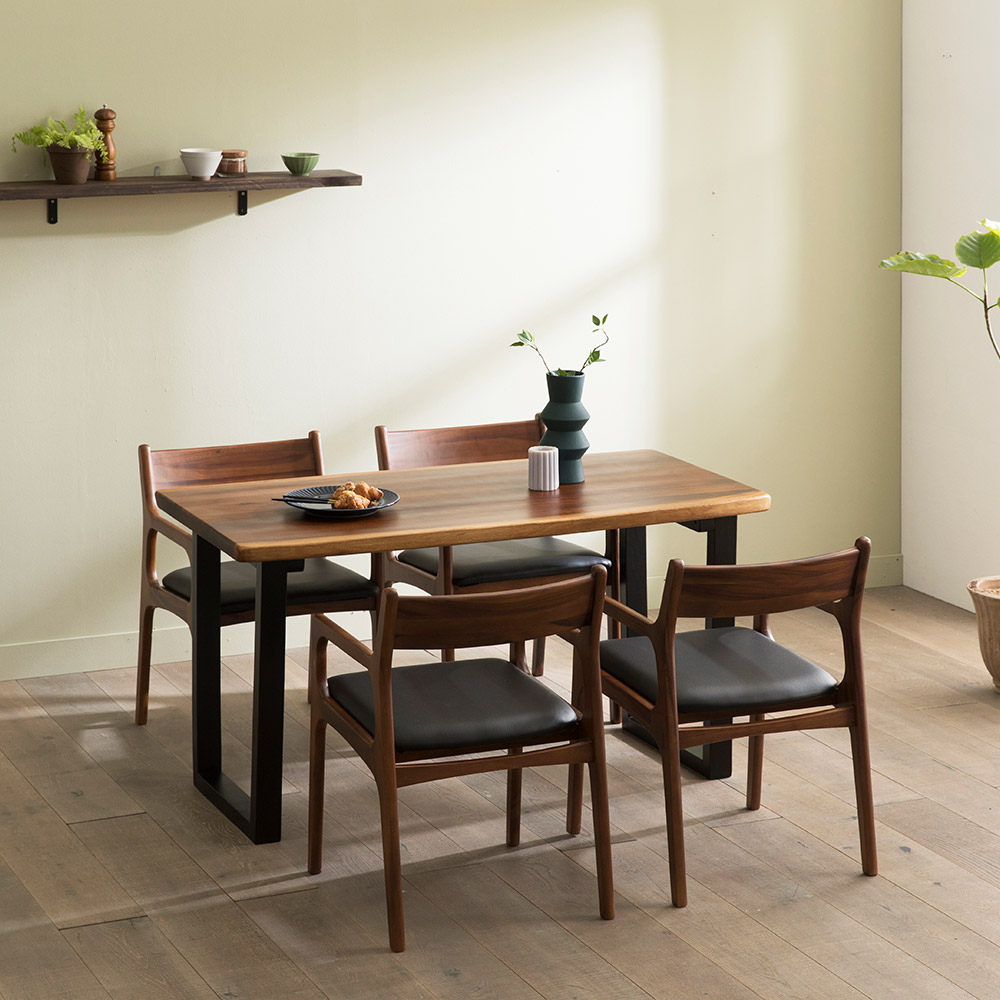 장인가구 에픽 로즈우드 원목 우드슬랩 고재 엔틱 테이블 4인 식탁세트 (의자4)