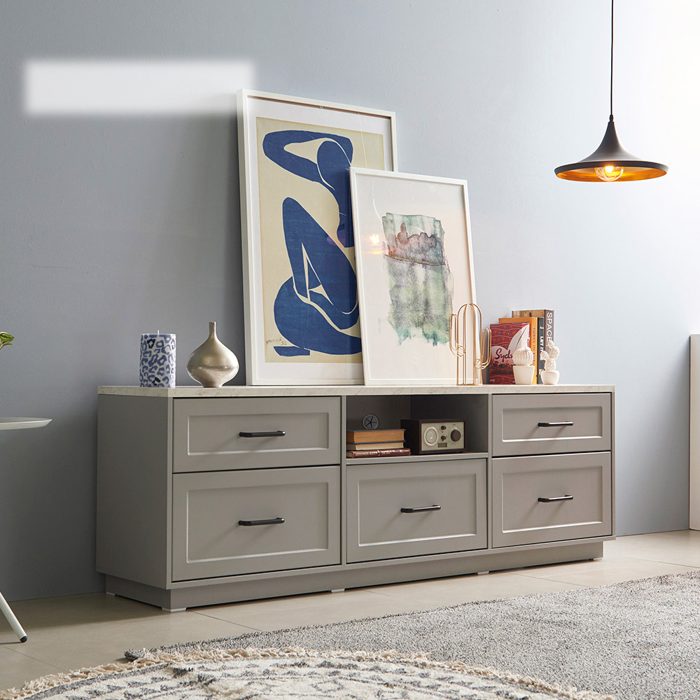 장인가구 엘리아 그레이 대리석패턴 1800 높은 거실장