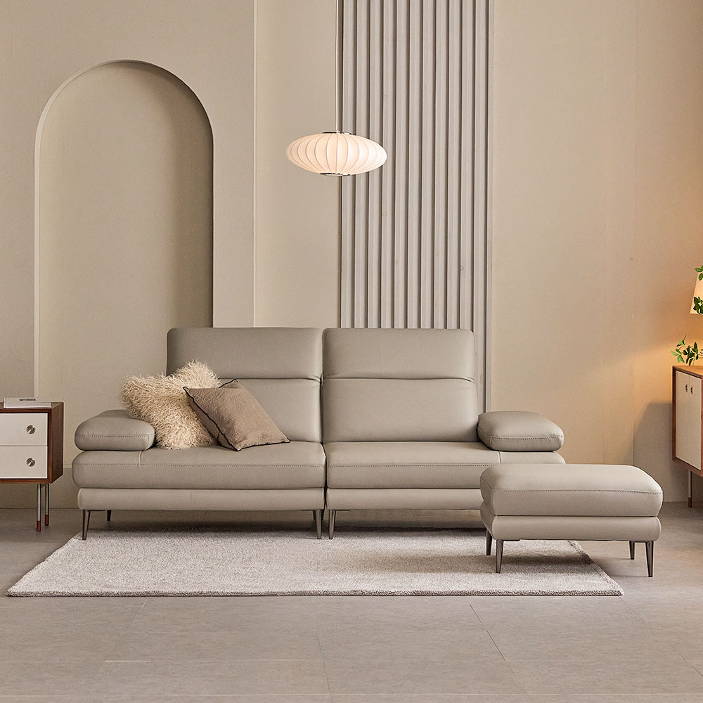 장인가구 알론드 이태리 천연면피 소가죽 3인 소파 (스툴포함)